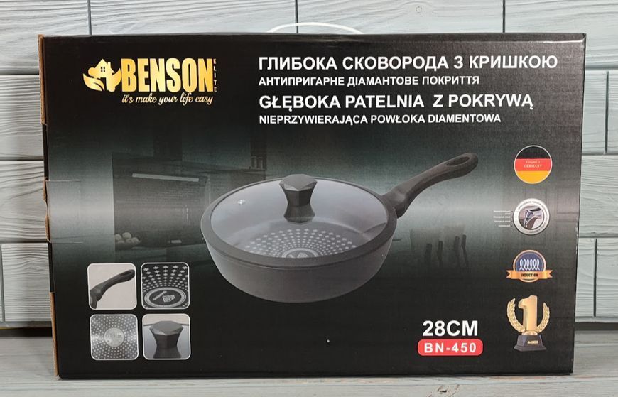 Універсальна глибока сковорода Benson BN-450 28 см 3,7 л з алмазним покриттям BN-450 фото