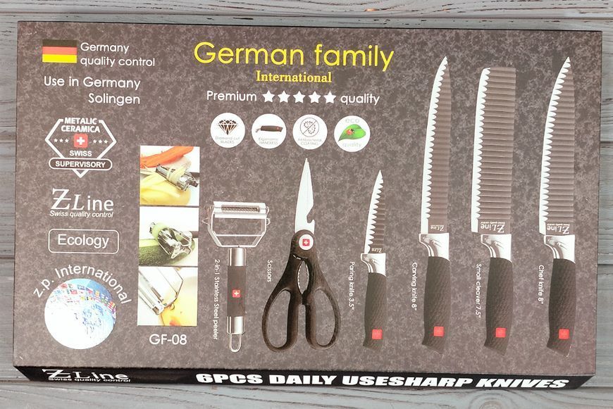 Набор кухонных ножей с ребристой поверхностью German Family GF-08 6 предметов GF-08 фото