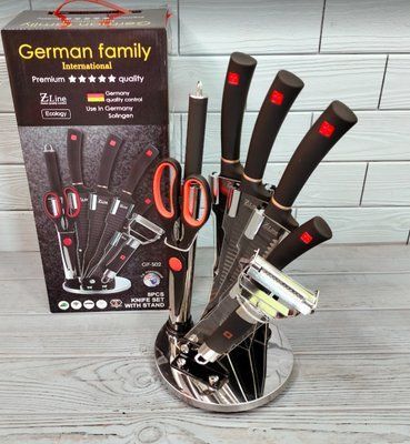 Набір кухонних ножів 8 предметів German Family GF-S02 / Кухонні ножі на підставці, що крутиться GF-S02 фото