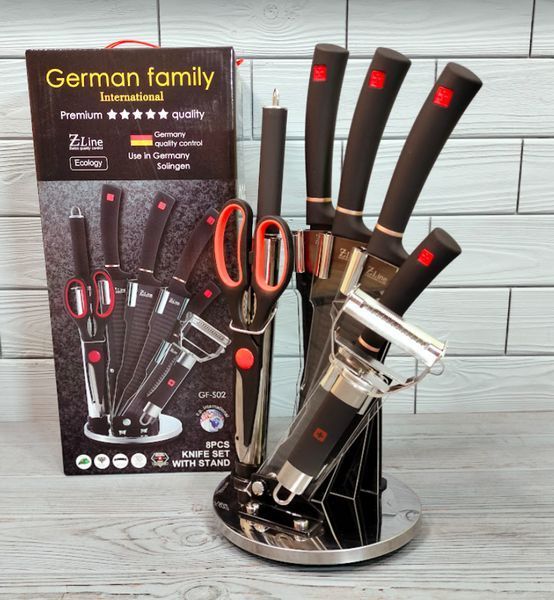 Набір кухонних ножів 8 предметів German Family GF-S02 / Кухонні ножі на підставці, що крутиться GF-S02 фото