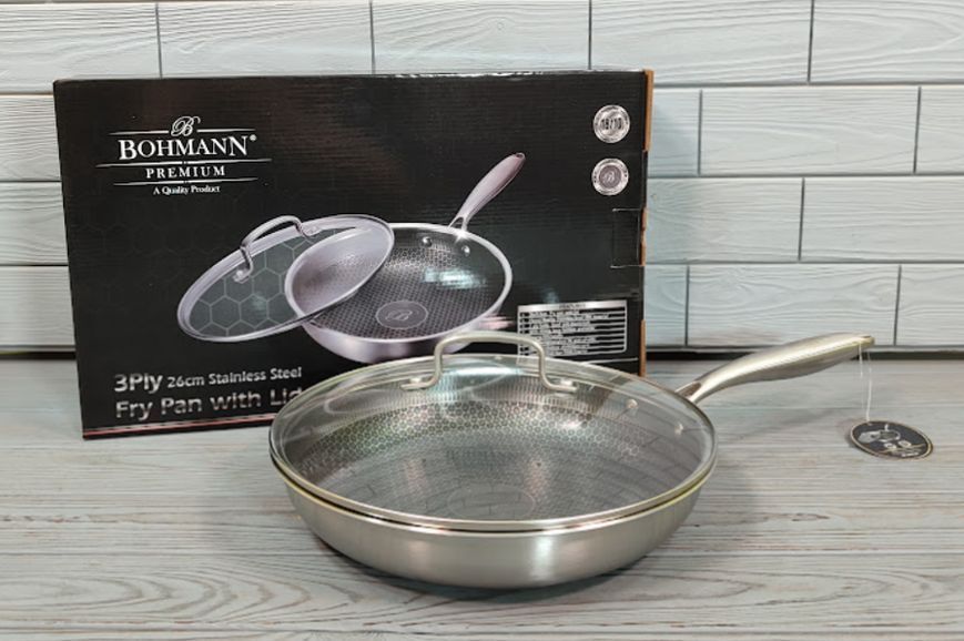 Cковорода из нержавеющей стали 26см Объем 2,3л Bohmann Premium BP-4000-26 / Сковородка профессиональная BP-4000-26 фото