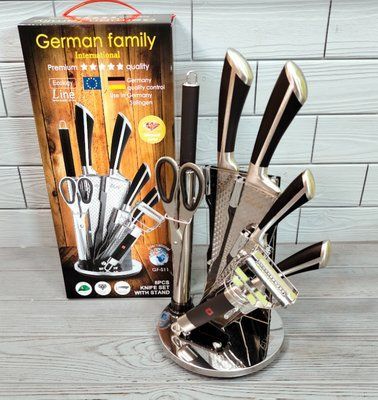 Набір кухонних ножів 8 предметів German Family GF-S11/ Кухонні ножі на крутній підставці GF-S11 фото