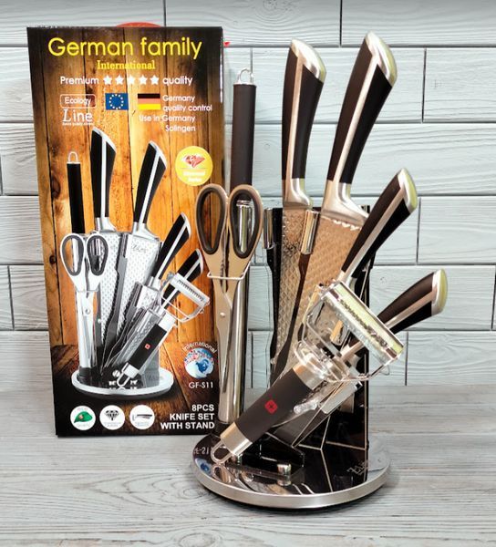 Набор кухонных ножей 8 предметов German Family GF-S11 / Кухонные ножи на крутящейся подставке GF-S11 фото