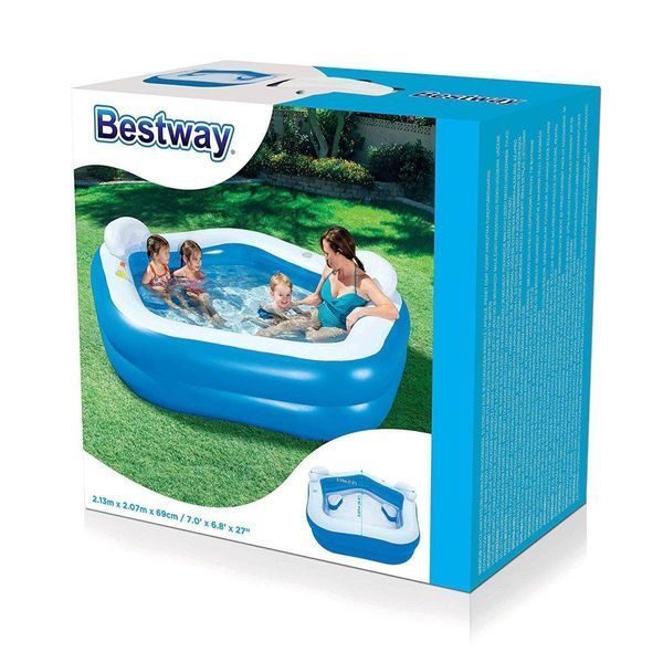 Надувной бассейн семейный Bestway 54153 (213х207х69 см), с сиденьями, подстаканниками и подголовниками 54153 фото