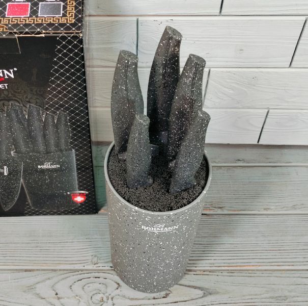 Набор кухонных ножей на подставке Bohmann BH-6165 6 предметов / Ножи на кухню Серый BH-6165-красн фото