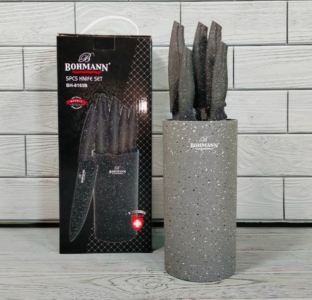Набор кухонных ножей на подставке Bohmann BH-6165 6 предметов / Ножи на кухню Серый BH-6165-красн фото