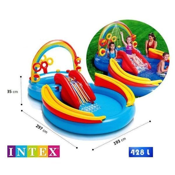 Детский Игровой центр бассейн "Радуга" Intex 57453 (297*193*135см) с надувными кольцами, фонтаном и горкой 57453 фото