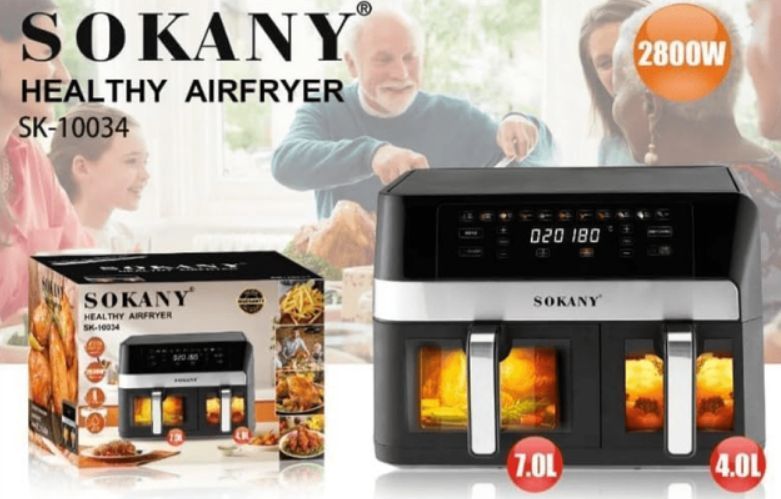Електрична подвійна аерофритюрниця Sokany SK-10034 7+4 л 2800 Вт для м&rsquo;яса, картоплі та овочів SK-10034 фото