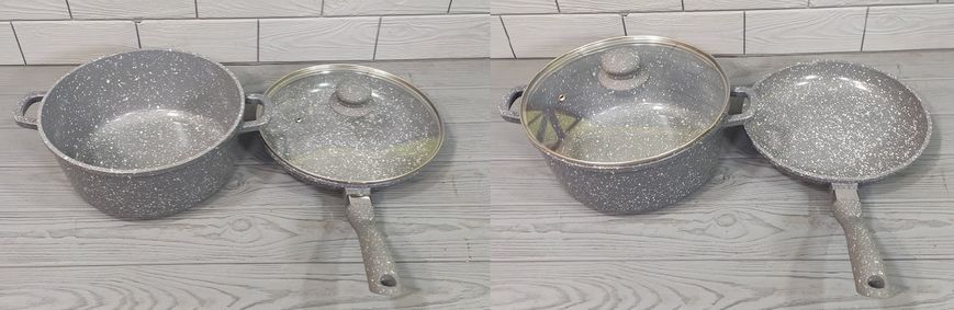 Набір казанів (кастрюль) з мармуровим покриттям A-Plus 1503 Набір кухонного посуду 7 предметів 1503-Черн фото