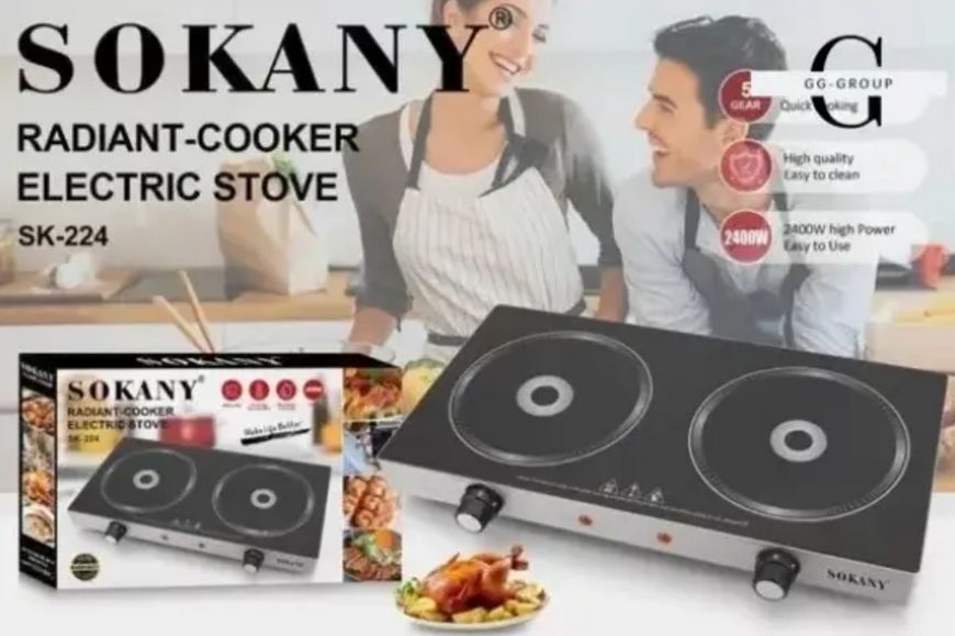Инфрокрасная плита на 2 конфорки Sokany SK-224, 2400 Вт / Двухкомфорочная электроплита SK-224 фото