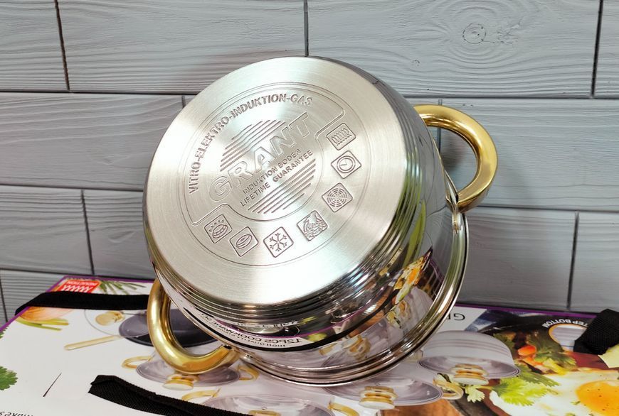 Набір кухонного посуду з неіржавкої сталі Grandhoff GOLD GR-7012 12 предметів з індукційним дном GR-7012 фото