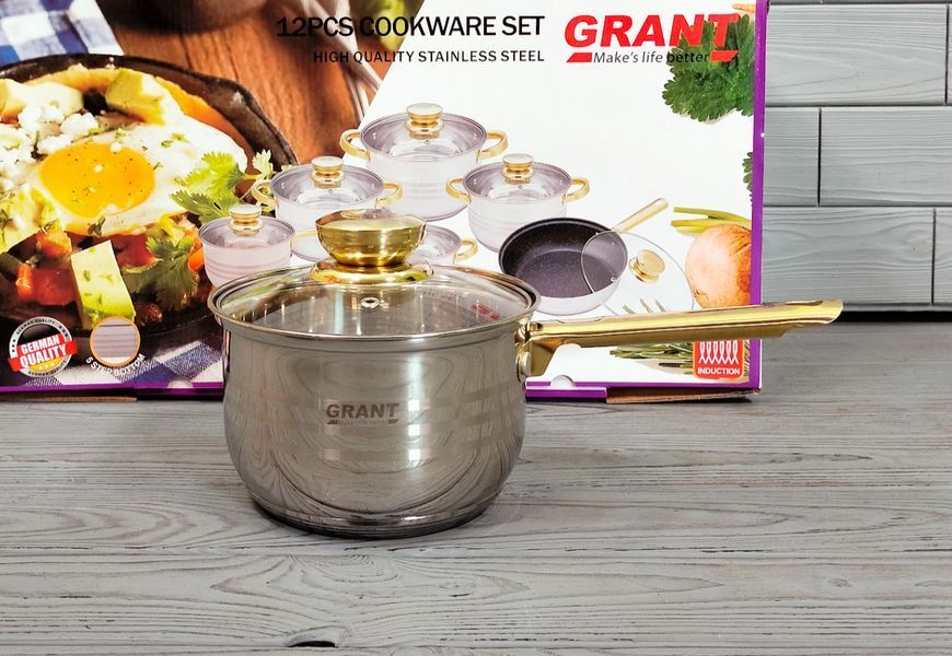 Набір кухонного посуду з неіржавкої сталі Grandhoff GOLD GR-7012 12 предметів з індукційним дном GR-7012 фото