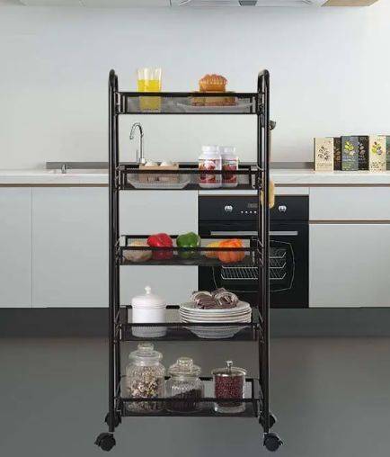 Етажерка 5-ярусна складана на колесах Stenson M50288-5, універсальний візок для косметики та аксесуарів 85*27*45 см  M50288-5 фото
