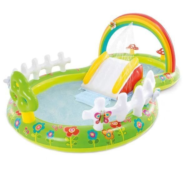 Надувной игровой центр Intex 57154 &laquo;Мой сад&raquo;, 290 х 180 х 104 см, с надувными игрушками, фонтаном и горкой 57154 фото