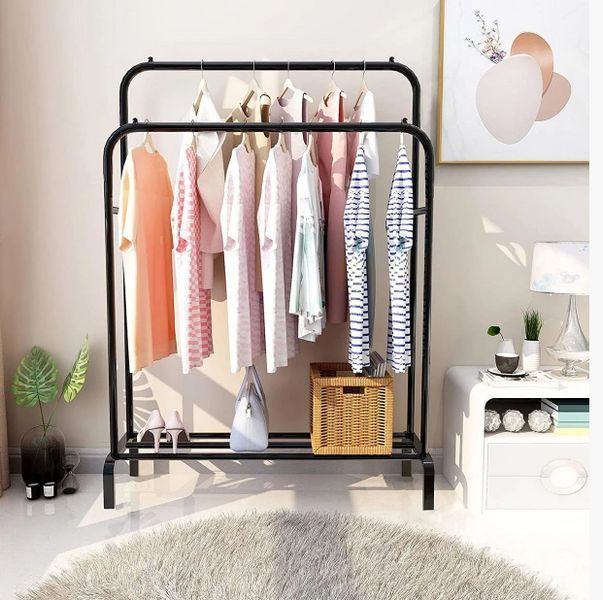 Підлогова подвійна стійка для одягу Double floor Hanger &mdash; Чорна/ Портативна вішалка для одягу та взуття TL00428-черная фото