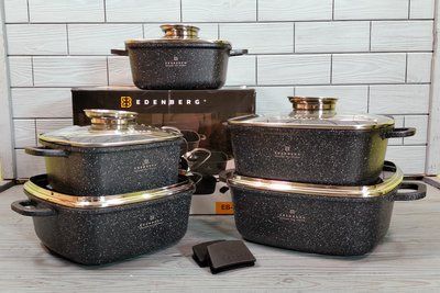 Набір кухонного посуду 12 предметів із мармуровим покриттям Edenberg EB-3986 / Набір каструлі &mdash; казанів EB-3986 фото