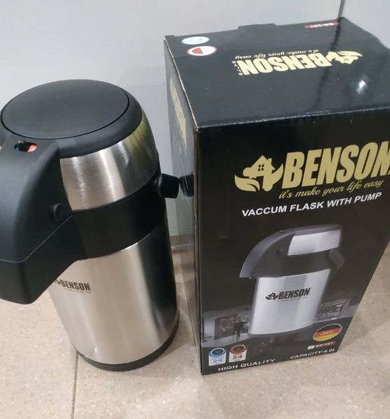 Термос помповий Benson BN-287, 4 літри, з неіржавкої сталі з пневмонасосом і ручкою для перенесення BN-287 фото