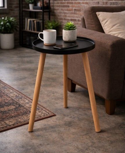 Металевий столик Nordic Style 42х42 см круглий чорний з бортиком для кави, декору та відпочинку M50278-BL фото