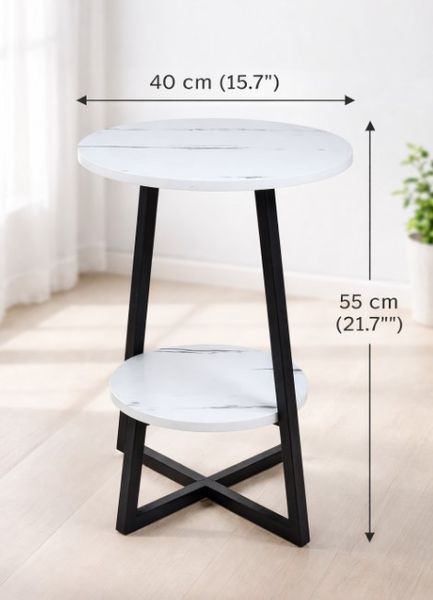 Білий двоярусний журнальний столик Stenson M50292-W 40&times;40&times;55 см для вітальні та спальні M50292-W фото