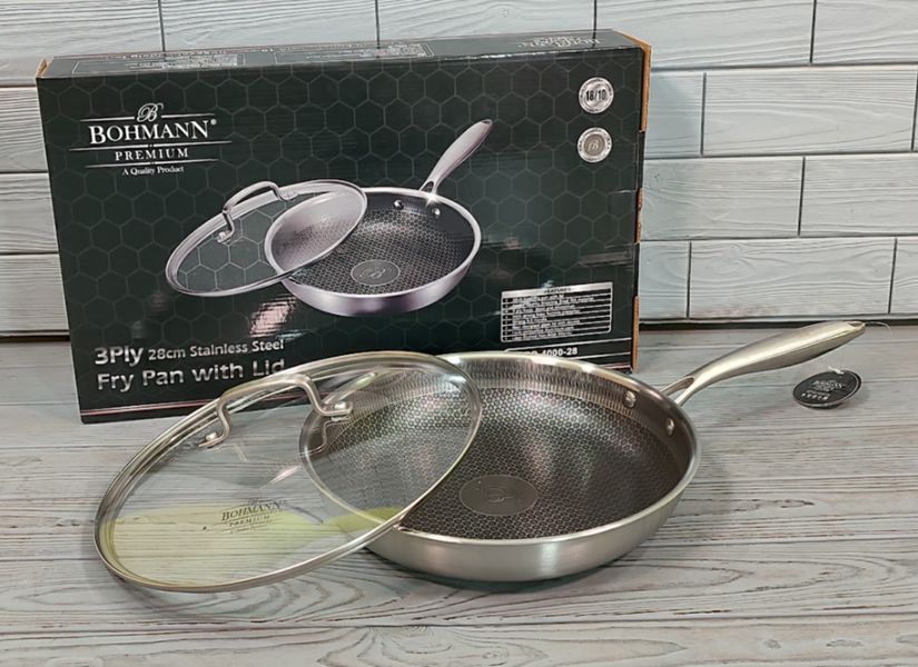 Cковорода из нержавеющей стали 28см Объем 2,8л Bohmann Premium BP-4000-28 / Сковородка профессиональная BP-4000-28 фото