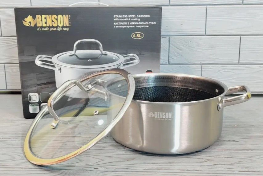 Кастрюля с крышкой Benson BN-436 (3.8л/22см) из нержавеющей стали BN-436 фото