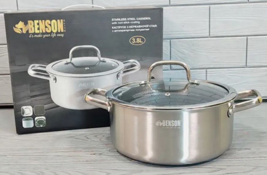 Кастрюля с крышкой Benson BN-436 (3.8л/22см) из нержавеющей стали BN-436 фото