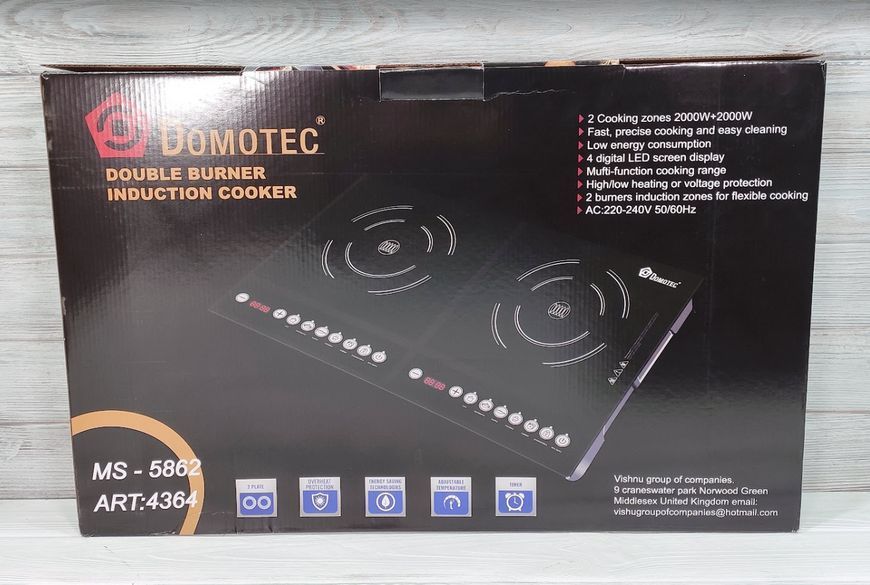 Електроплита склокерамічна Domotec MS-5862 на 2 конфорки по 2000W Керамічна MS-5862 фото