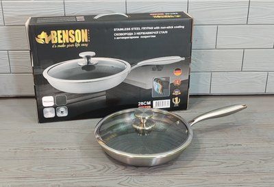 Сковорода з неіржавкої сталі 28 см Об'єм 2,8 л Benson Premium BN-442/Скородка професійна BN-442 фото