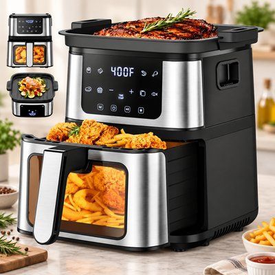 Аерофритюрниця й електрогриль 2 в 1 DOMOTEC MS-3225 7 л 3800 Вт, мультипіч для дому MS-3225 фото