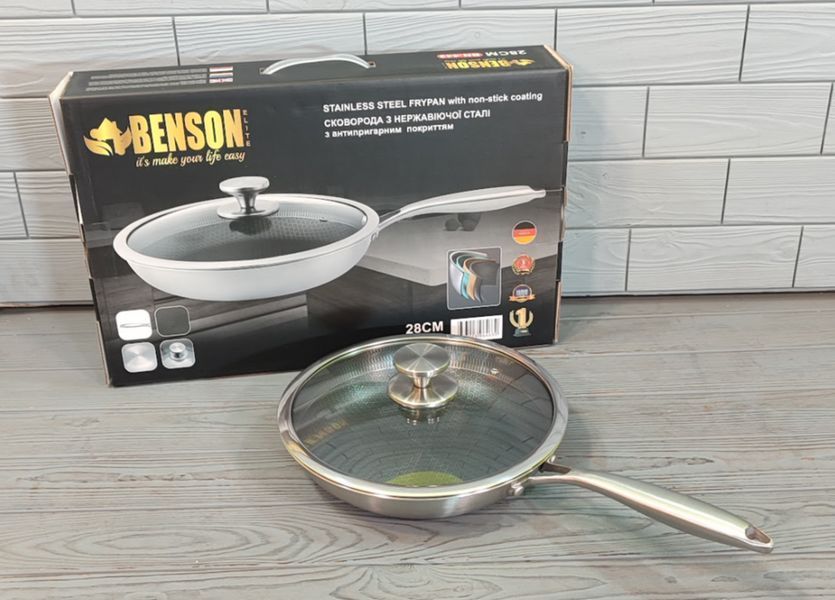 Сковорода з неіржавкої сталі 28 см Об'єм 2,8 л Benson Premium BN-442/Скородка професійна BN-442 фото