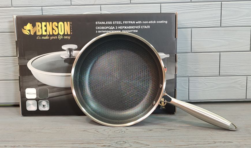 Сковорода з неіржавкої сталі 28 см Об'єм 2,8 л Benson Premium BN-442/Скородка професійна BN-442 фото