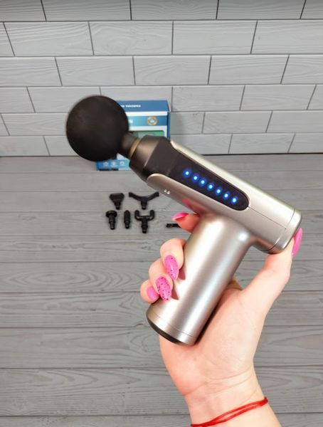 Массажер FASCIAL GUN M6 с насадками аккумуляторный / Вибромассажёр пистолет / Перкуссионный массажер M6 фото