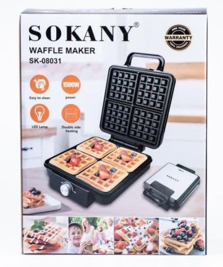 Вафельниця Sokany SK-08031 на 4 бельгійські вафлі, антипригарне покриття SK-08031 фото