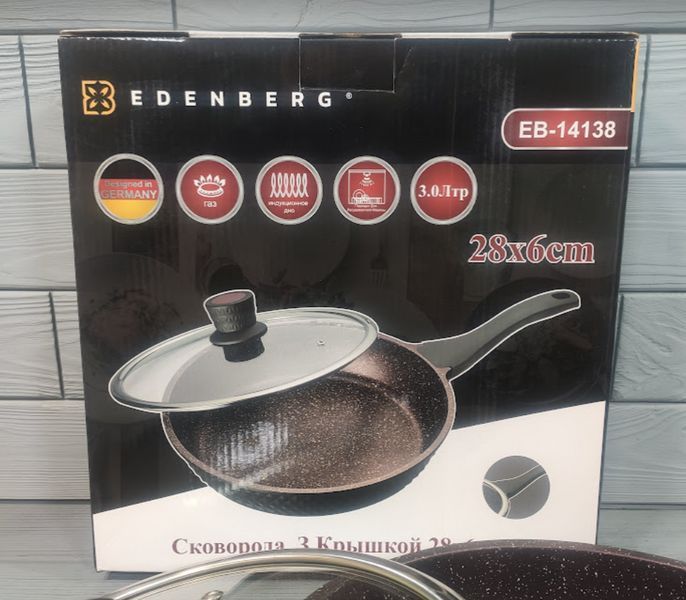 Глибока сковорода Edenberg EB-14138 28х6см 3л з кришкою та антипригарним покриттям EB-14138 фото