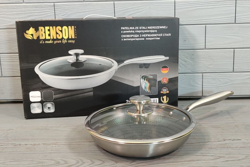 Cковорода из нержавеющей стали 26см Объем 2,3л Benson Premium BN-441 / Сковородка профессиональная BN-441 фото