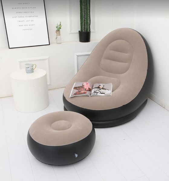 Надувное кресло с пуфиком для ног AIR SOFA Comfort 116х98х83см Черно-бежевый G-8019 фото
