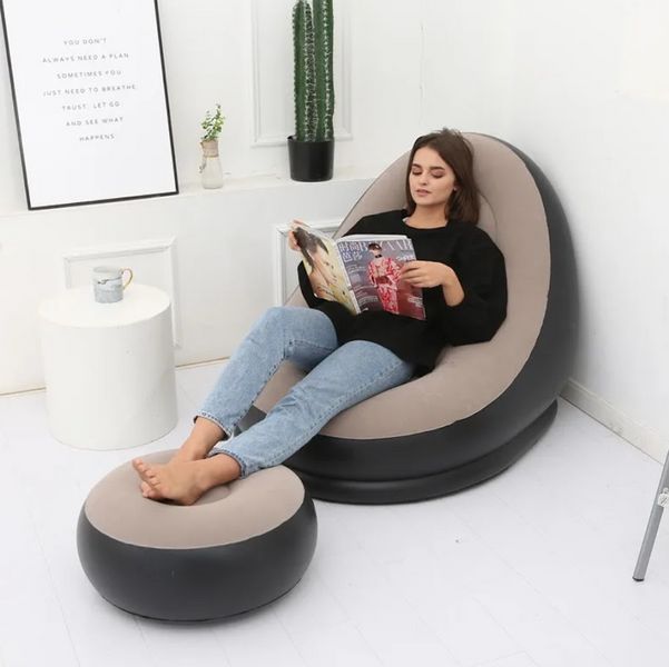 Надувное кресло с пуфиком для ног AIR SOFA Comfort 116х98х83см Черно-бежевый G-8019 фото