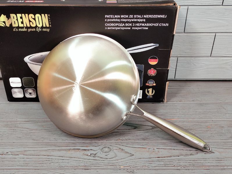 Cковорода глубокая WOK из нержавеющей стали 26см Benson BN-589 / Сковородка профессиональна BN-589 фото