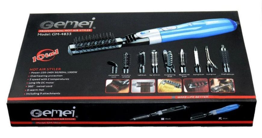 Воздушный стайлер для волос 10 в 1 Gemei GM-4833 Фен-щетка для укладки волос 4833 фото