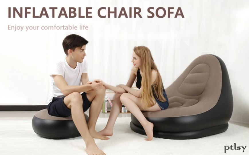 Надувное кресло с пуфиком для ног AIR SOFA Comfort 116х98х83см Черно-бежевый G-8019 фото