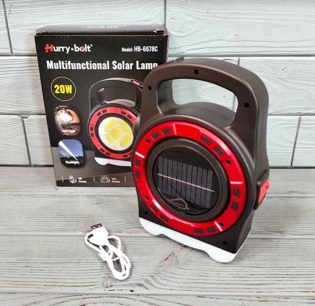 Ліхтар на сонячній батареї Hurry-bolt HB-6678C 20 W з функцією Power bank/ліхтарик переносний із ручкою HB-6678C фото