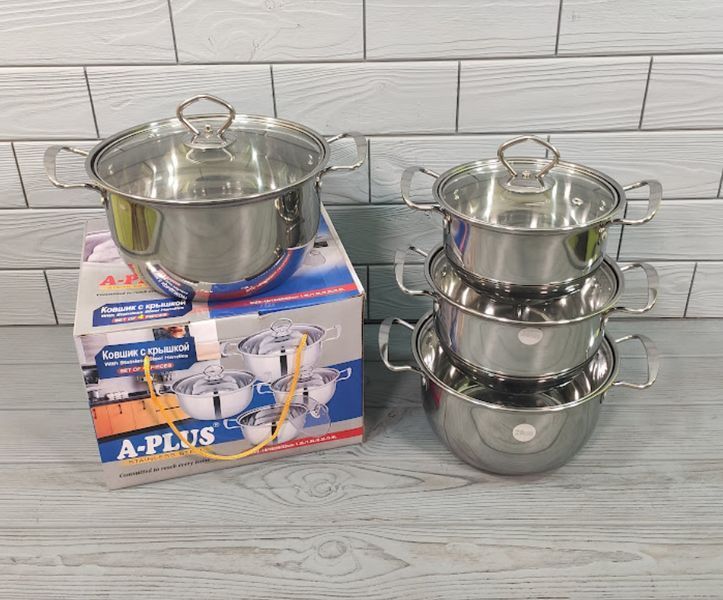 Набор кастрюль из нержавеющей стали A-Plus AP-2062 8 предметов (1.2/1.6/ 2.2/3.0 л.) AP-2062 фото