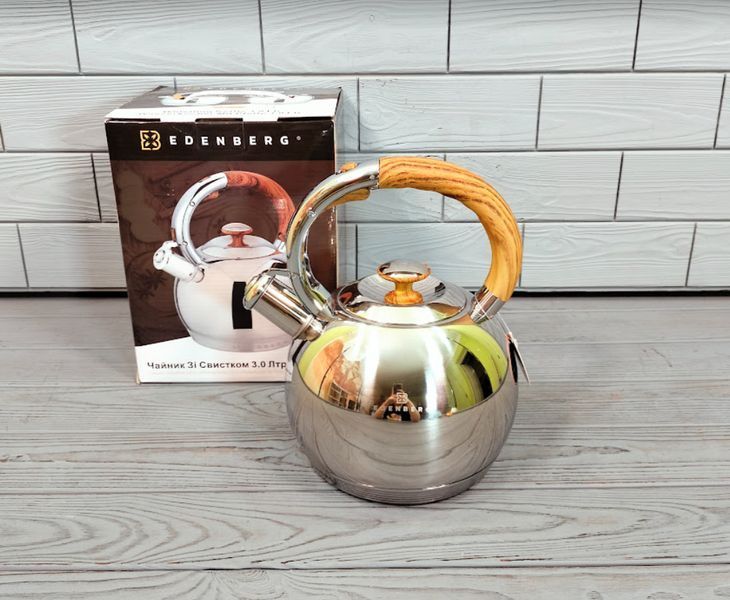 Чайник со свистком из нержавеющей стали 3л Edenberg EB-7006 / Чайник для плиты EB-7006-черн фото