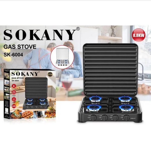 Газовая плита настольная Sokany SK-6004 с 4 конфорками, таганок для дачи и кухни SK-6004 фото