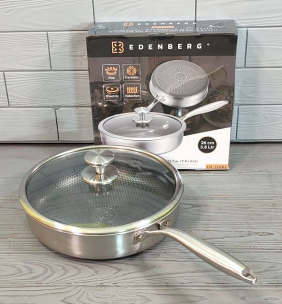 Cковорода глубокая из нержавеющей стали (26x7см / 3,6л) Edenberg EB-13062 / Сковородка профессиональная EB-13062 фото
