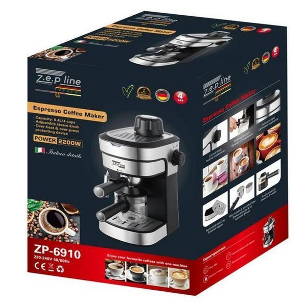 Кофеварка рожковая Zepline Barista ZP-6910, 2200 Вт, с капучинатором, давление 4 bar / Кофемашина ZP-6910 фото