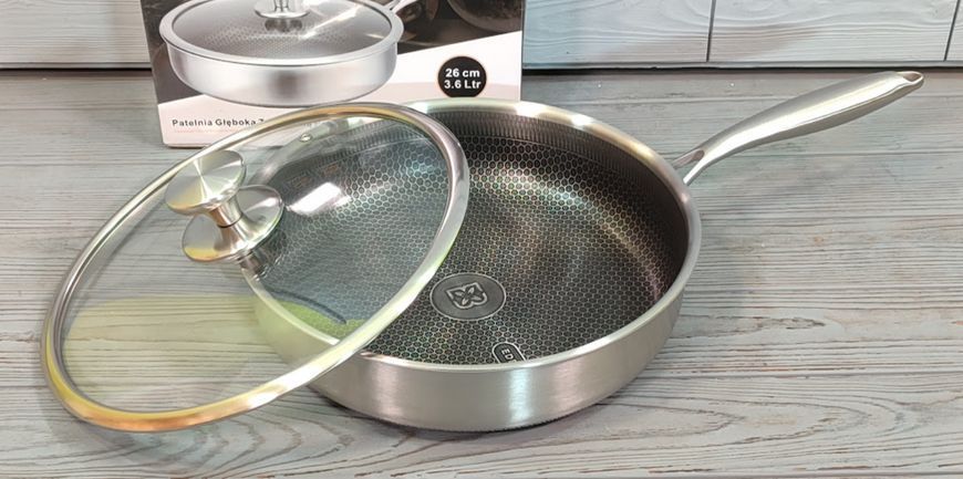Cковорода глубокая из нержавеющей стали (26x7см / 3,6л) Edenberg EB-13062 / Сковородка профессиональная EB-13062 фото