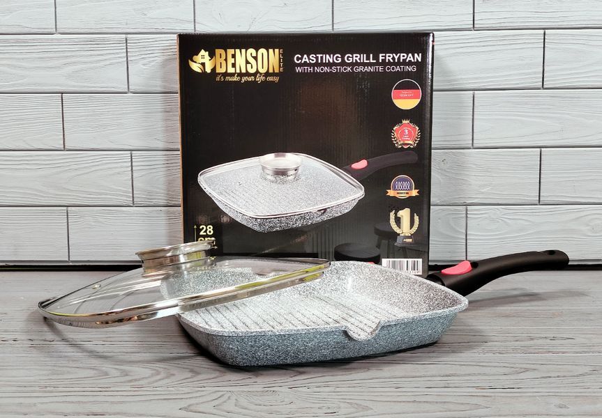 Квадратна сковорода-гриль Benson BN-310 28 см зі знімною ручкою для всіх типів плит BN-310 фото