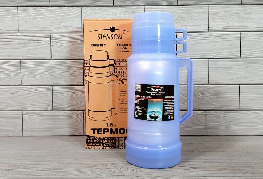 Термос со стеклянной колбой 1,8л на 2 чашки STENSON DB318T / Вакуумный стеклянный термос DB318T фото