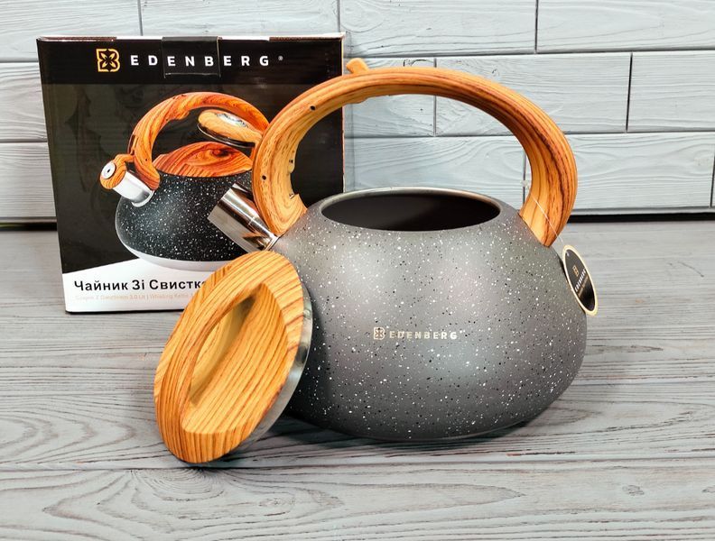 Чайник со свистком из нержавеющей стали 3л Edenberg EB-8802 / Чайник для плиты Серый EB-8802-черн фото